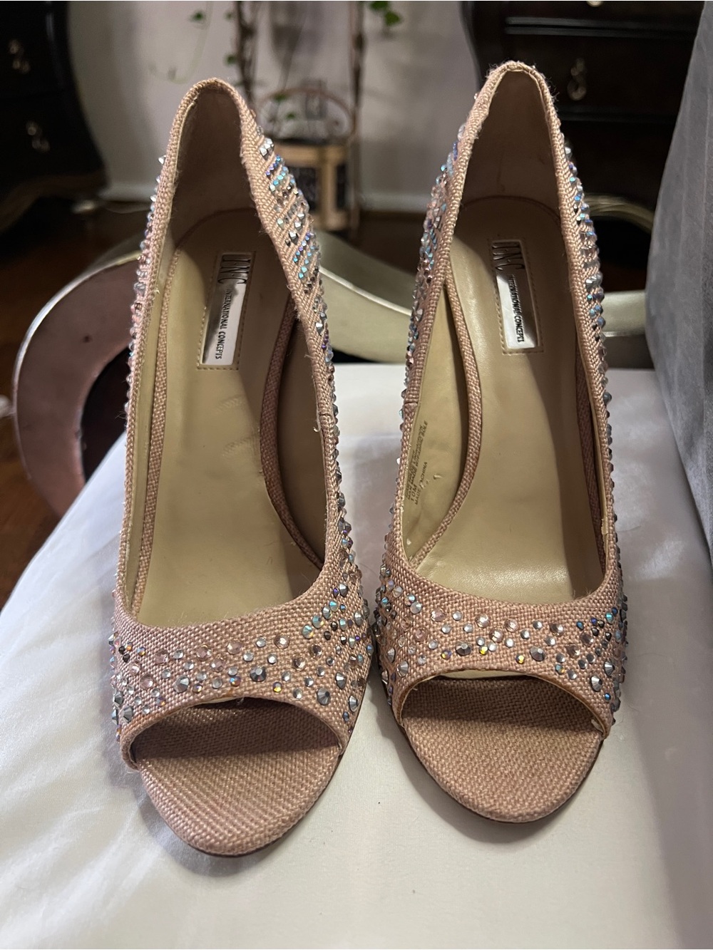 Beaded Open-Toe Women’s Heels in Blush Pink